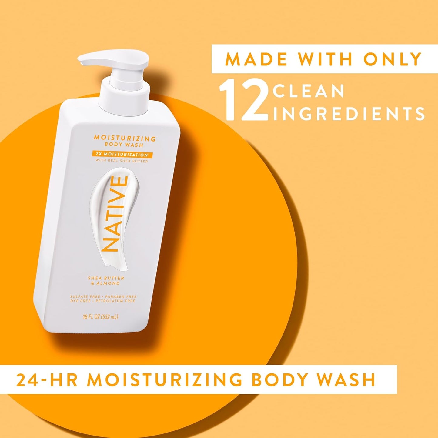 Moisturizing Body Wash Contains Naturally Derived Ingredients | for Women & Men, Sulfate, Paraben, & Dye Free Leaving Skin Soft and Hydrated | Shea Butter & Almond 18 Oz