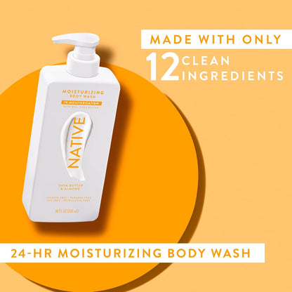 Moisturizing Body Wash Contains Naturally Derived Ingredients | for Women & Men, Sulfate, Paraben, & Dye Free Leaving Skin Soft and Hydrated | Shea Butter & Almond 18 Oz
