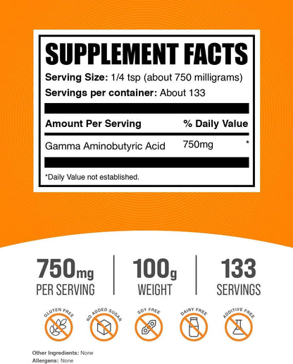 .Com GABA Powder - Gamma Aminobutyric Acid, GABA Supplement, Amino Acid Supplement - Gluten Free, 750Mg per Serving, 100G (3.5 Oz) (Pack of 1)