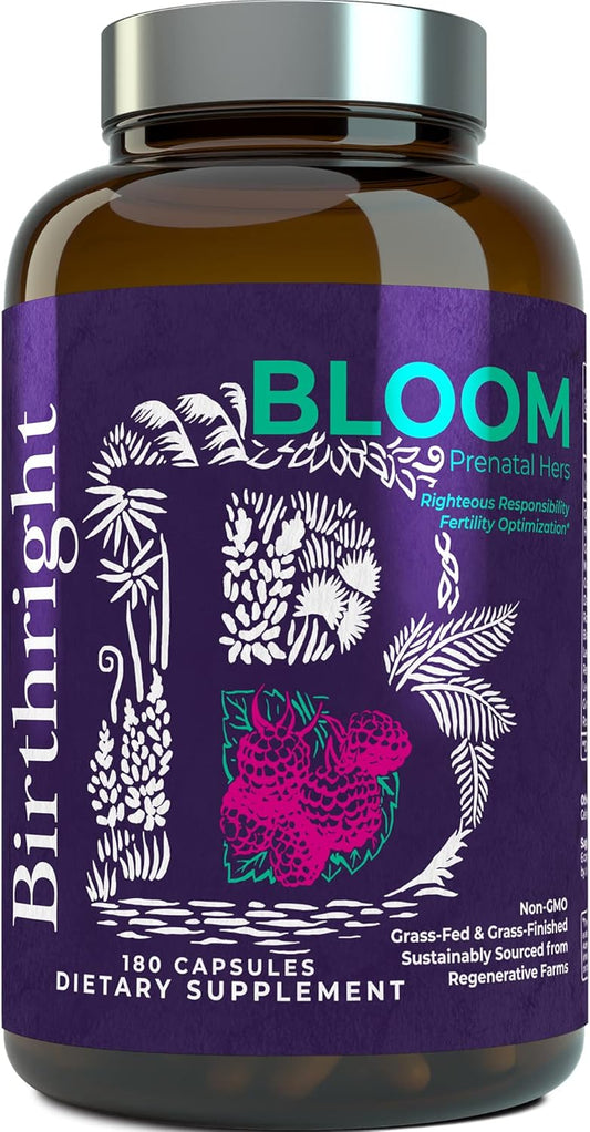 Complete Prenatal Supplement for Fetal Development… Folate, Choline + DHA, from Grass Fed Liver, Fish Eggs, Colostrum, Bone Marrow, with All Natural Herbal Blend Bloom