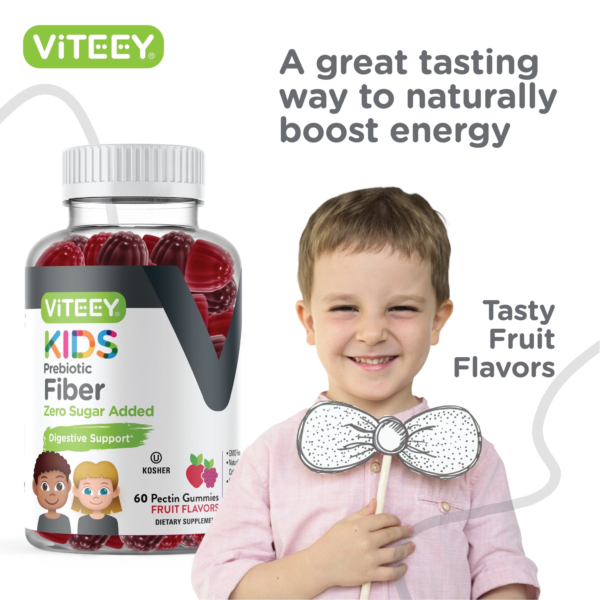 Prebiotic Fiber Gummies for Kids 4G, Digestive Support, Fruit Flavor, 60 Count