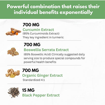 Boswellia Curcumin Ginger Extracts Supplement – Strong 95% Curcuminoids Natural
