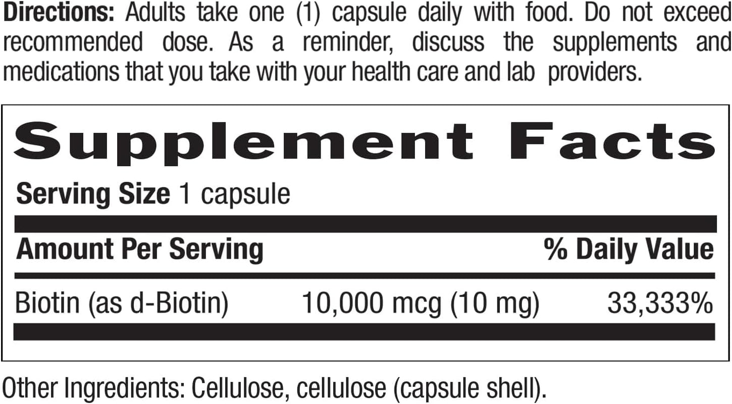 High-Potency Biotin 10Mg - Vegan & Gluten-Free Biotin Supplement for Skin & Nails, Energy Metabolism - Biotin 10000Mcg Capsules