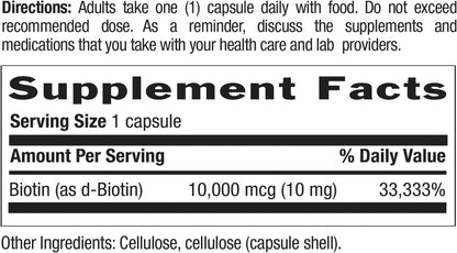 High-Potency Biotin 10Mg - Vegan & Gluten-Free Biotin Supplement for Skin & Nails, Energy Metabolism - Biotin 10000Mcg Capsules