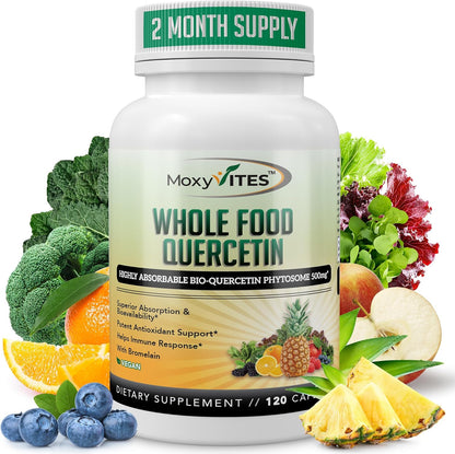 Quercetin with Bromelain 500Mg Supplement - Bioactive Phytosome Complex, Pure Organic Whole Food Seasonal Support, Antioxidant, 20X Absorption & Bioavailability-120 Caps