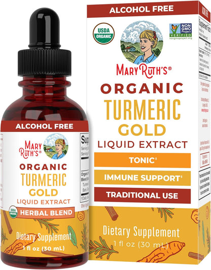 USDA Turmeric Gold Liquid Drops | Herbal Blend | Turmeric Curcumin | Black Pepper | Cassia Cinnamon Bark | Ginger Root | Immune Support | Non-Gmo Project Verified | Vegan | 1Oz