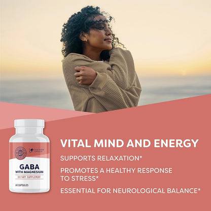 GABA with Magnesium – Supports Nervous System Function – Promotes Relaxation – Kosher, Vegan & Gluten-Free – 60 Capsules