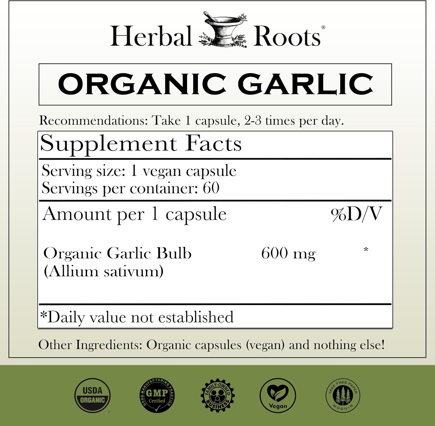 Organic Whole Bulb Garlic Pills - Potent Extra Strength | 600 Mg - 60 Organic Vegan Capsules