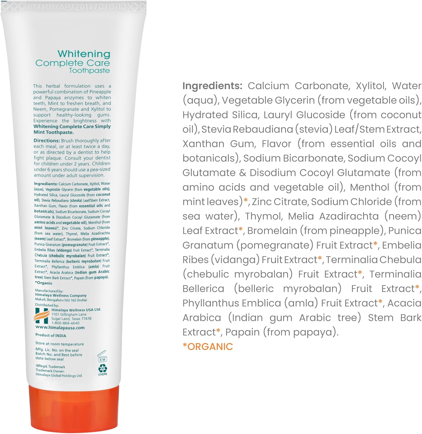 Botanique Whitening Complete Care Toothpaste, Teeth Whitening, Fights Plaque, Fluoride Free, No Artificial Flavors, SLS Free, Cruelty Free, Foaming, Simply Mint Flavor, 5.29 Oz, 2 Pack