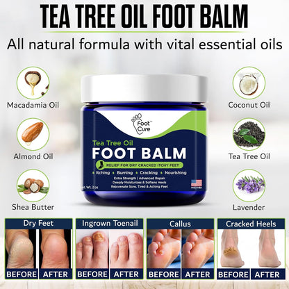Tea Tree Oil Balm – Moisturizer for Dry Cracked Feet – Instantly Hydrates & Soothes Irritated Skin & Athlete'S Foot – Best Care for Women and Men – Made in USA