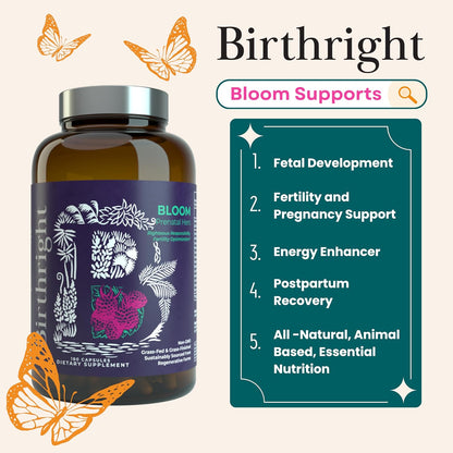 Complete Prenatal Supplement for Fetal Development… Folate, Choline + DHA, from Grass Fed Liver, Fish Eggs, Colostrum, Bone Marrow, with All Natural Herbal Blend Bloom