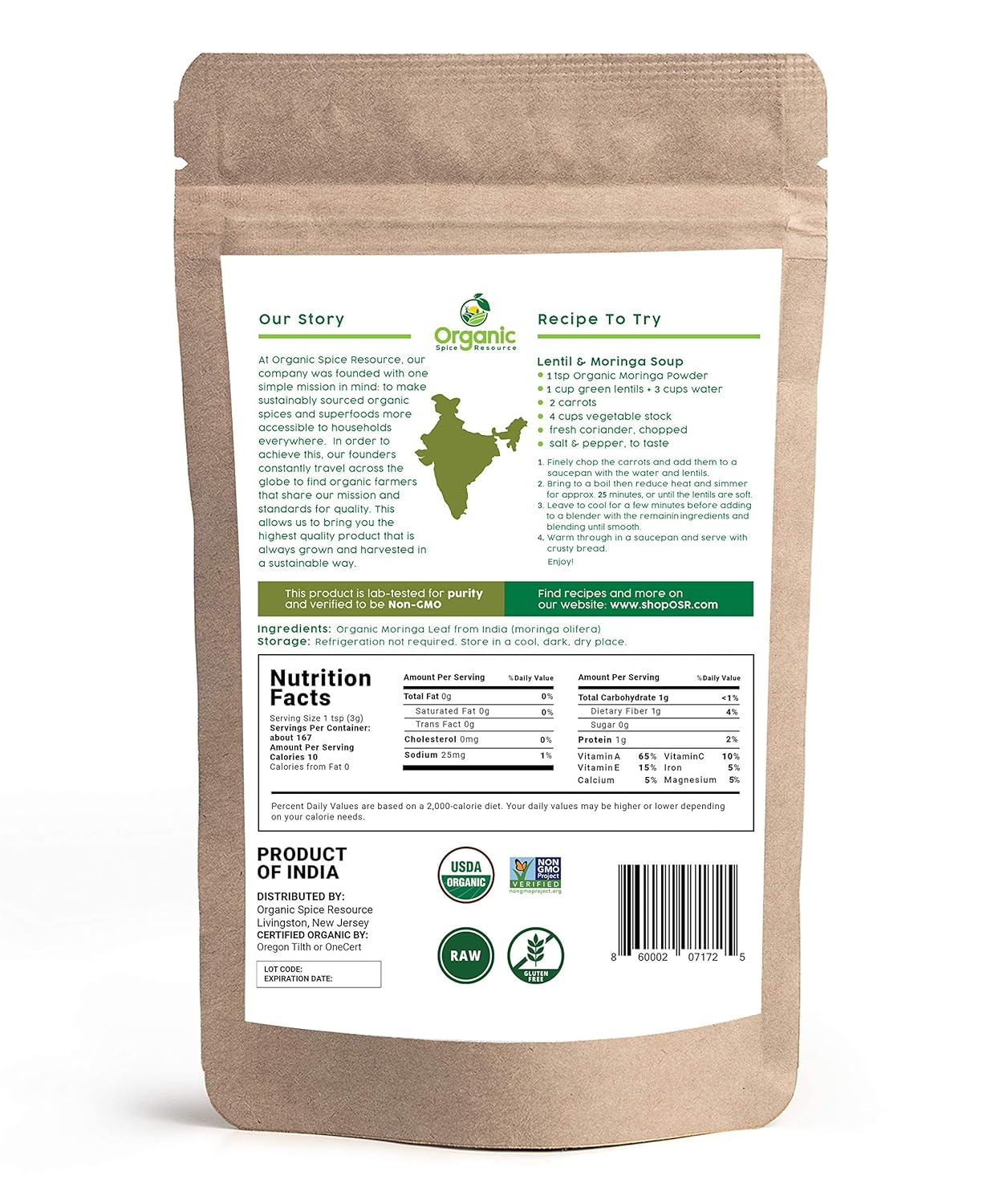 Organic Moringa Powder - 1.10 Lbs (17.64 Oz) | USDA Organics, Non-Gmo, Kosher, Halal, Moringa Olifera Powder - 100% Raw and Natural, by SHOPOSR