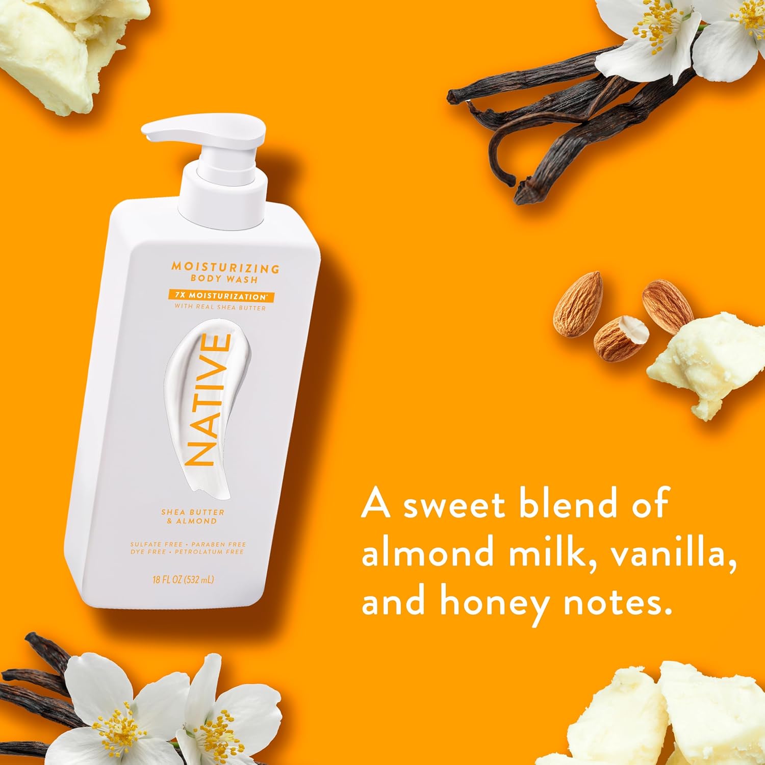 Moisturizing Body Wash Contains Naturally Derived Ingredients | for Women & Men, Sulfate, Paraben, & Dye Free Leaving Skin Soft and Hydrated | Shea Butter & Almond 18 Oz