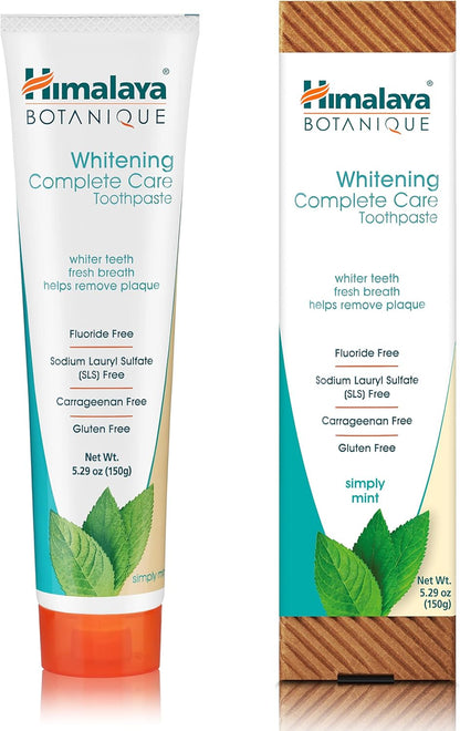 Botanique Whitening Complete Care Toothpaste, Teeth Whitening, Fights Plaque, Fluoride Free, No Artificial Flavors, SLS Free, Cruelty Free, Foaming, Simply Mint Flavor, 5.29 Oz, 2 Pack