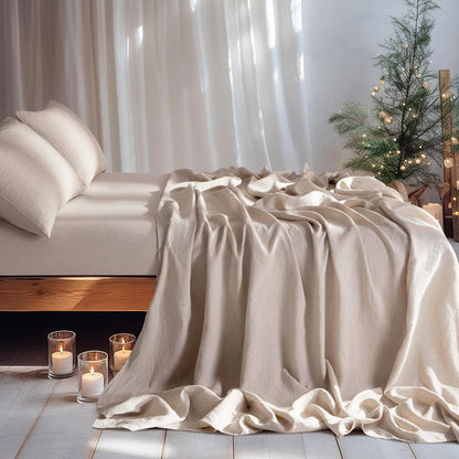 100% Linen Sheet Set Full Size, Bed Sheets 4 Piece Sets, Solid Color Natural Flax Bed Sheets Soft Breathable Bedding,16" Deep Pocket,All Season (Full, Linen)