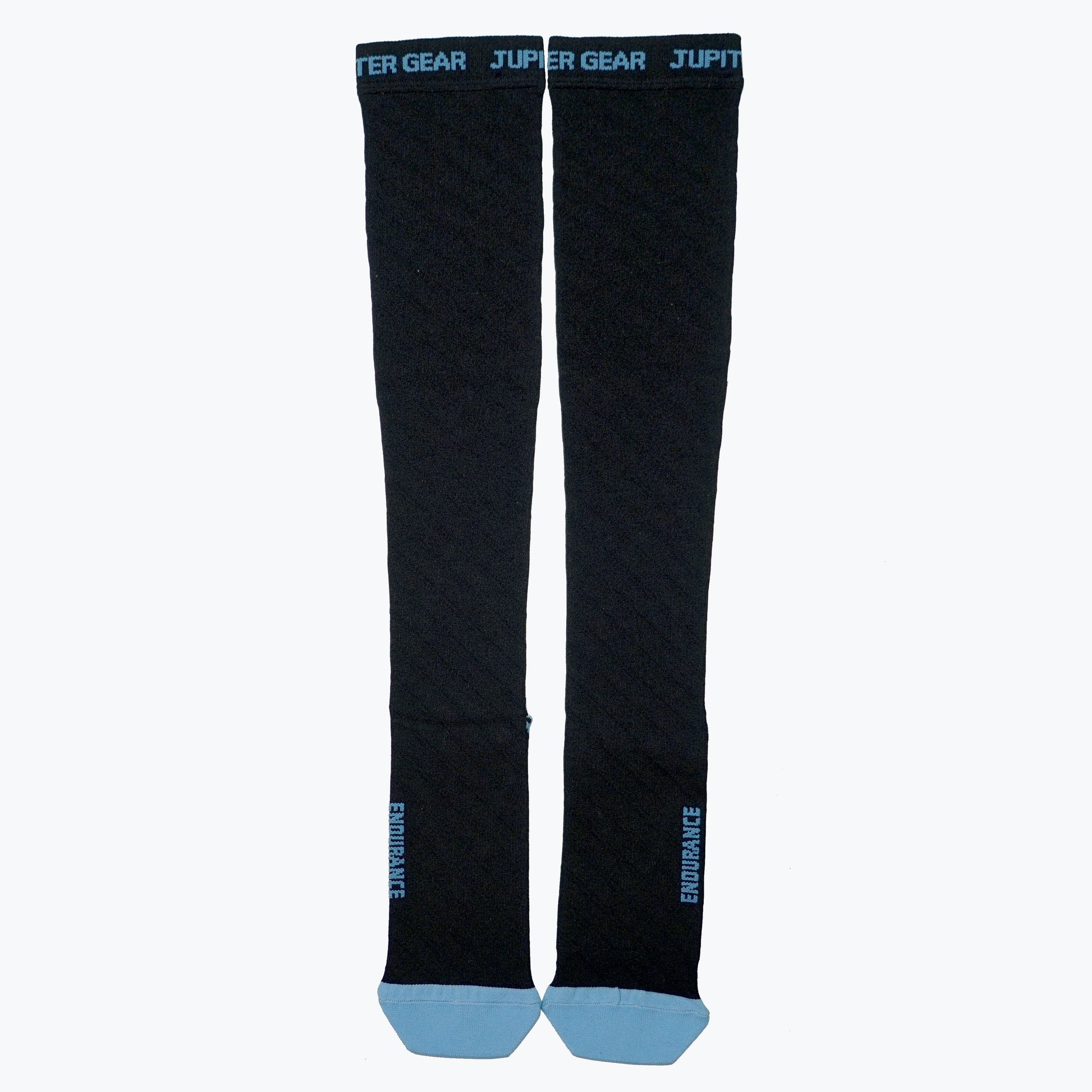Jupitergear Endurance Compression Socks for Running and Hiking - Black with Blue Accent - Large/Extra Large