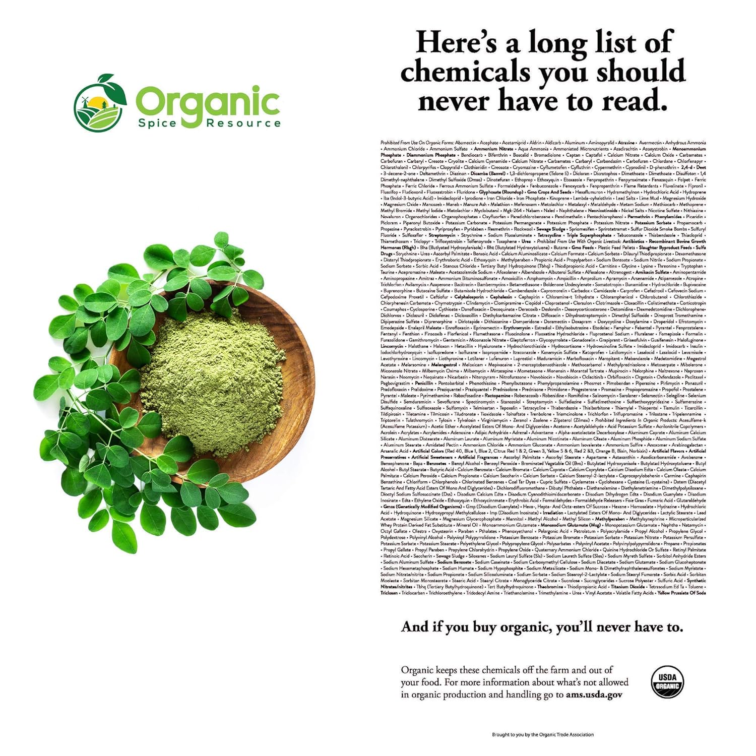 Organic Moringa Powder - 1.10 Lbs (17.64 Oz) | USDA Organics, Non-Gmo, Kosher, Halal, Moringa Olifera Powder - 100% Raw and Natural, by SHOPOSR