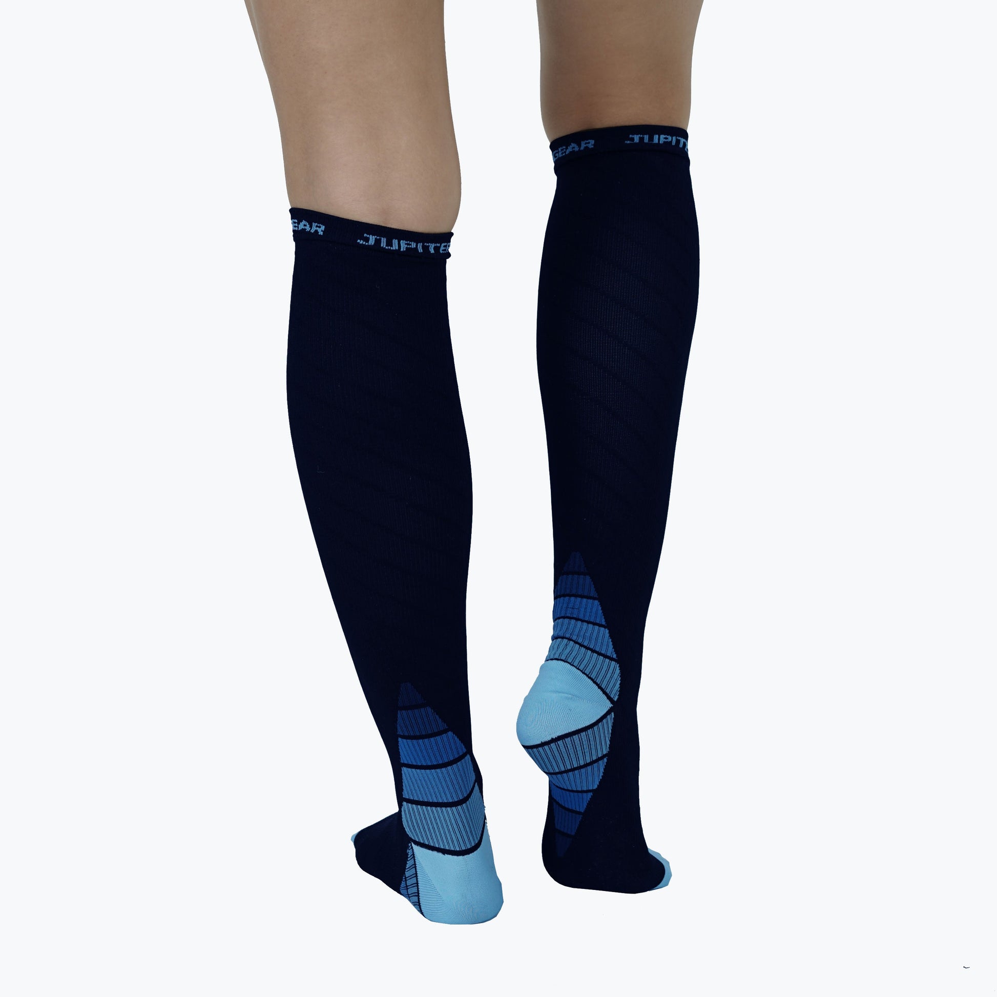 Jupitergear Endurance Compression Socks for Running and Hiking - Black with Blue Accent - Large/Extra Large
