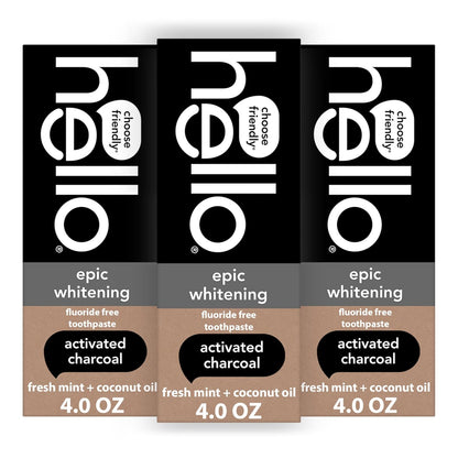 Activated Charcoal Toothpaste, Fluoride Free with Activated Charcoal, Teeth Whitening Toothpaste with Fresh Mint and Coconut Oil, No SLS, Vegan, Gluten Free, 3 Pack, 4 OZ Tubes
