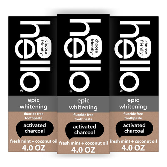 Activated Charcoal Toothpaste, Fluoride Free with Activated Charcoal, Teeth Whitening Toothpaste with Fresh Mint and Coconut Oil, No SLS, Vegan, Gluten Free, 3 Pack, 4 OZ Tubes