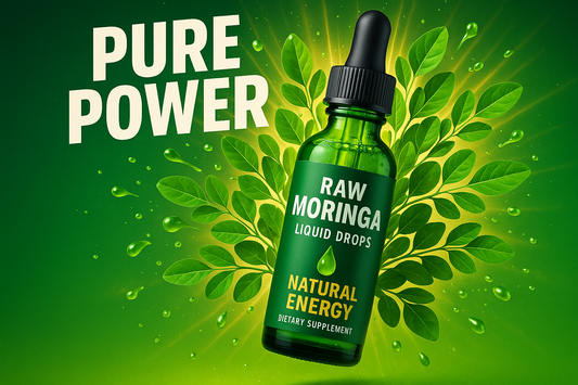 Can you create me a picture for Raw Moringa Liquid Drops that is vibrant, explosive, eye-catching, sale sale-boosting? Something that will draw in the compulsive shopper and make them want to click on it and buy