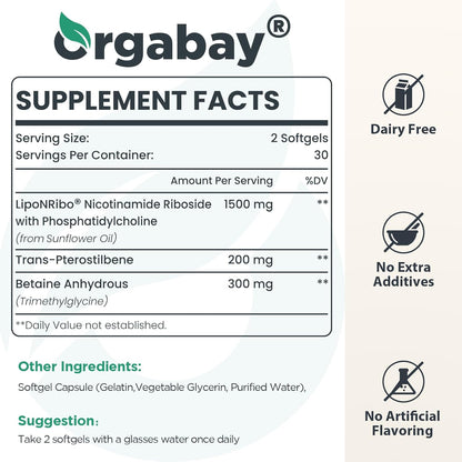 Liposomal NAD+ Supplement 500 Mg, High Absorption, Boost NAD+ with TMG 250 Mg, Actual NAD plus More Efficient than Nicotinamide Riboside, Support Cellular Energy, Healthy Aging | 60 Softgels