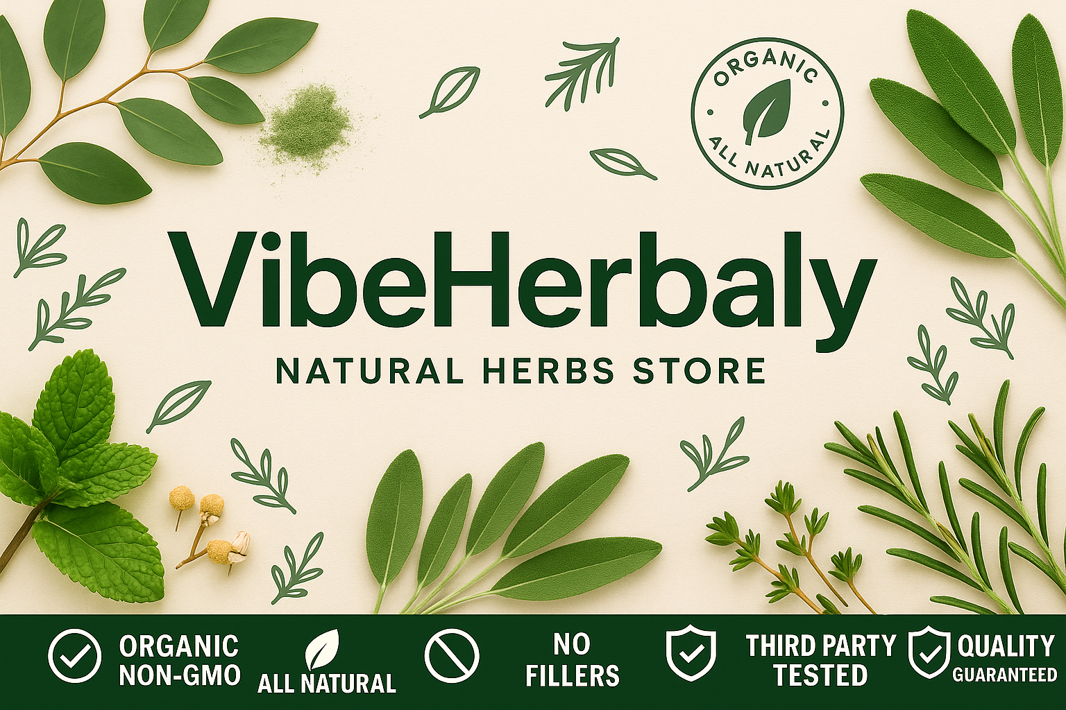 Combined VibeHerbaly banner with trust badges