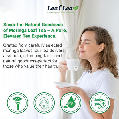 40 Moringa Tea Bags, 100% Natural and Pure Moringa Leaf Herbal Tea, Supports Digestion and Immune Health, Caffeine-Free, Sugar-Free, Vegan