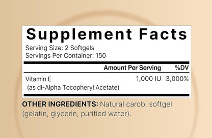 Vitamin E Oil Softgels, 1,000 IU per Serving, 300 Pills | Essential Antioxidant Supplements, Easily Absorbed Form – Supports Skin, Heart, & Immune Health – Non-Gmo