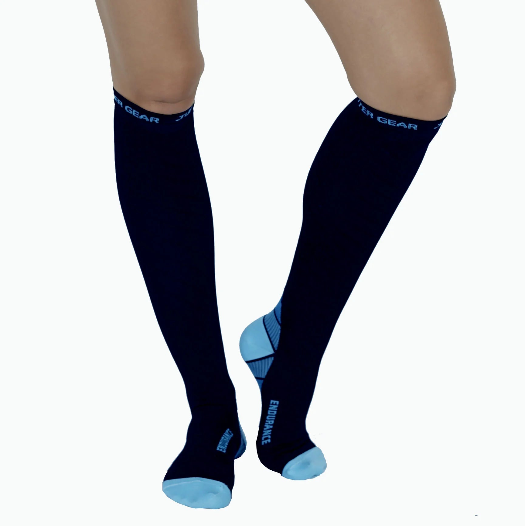Jupitergear Endurance Compression Socks for Running and Hiking - Black with Blue Accent - Large/Extra Large