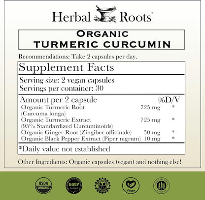 - Turmeric Curcumin Capsules - Extra Strength - 1000Mg Pure Organic Turmeric Supplement, 95% Standardized Curcumin Extract with Bioperine Pepper and Ginger