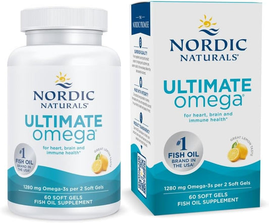 Ultimate Omega, Lemon Flavor - 60 Soft Gels - 1280 Mg Omega-3 - High-Potency Fish Oil Supplement with EPA & DHA - Promotes Brain & Heart Health - Non-Gmo - 30 Servings
