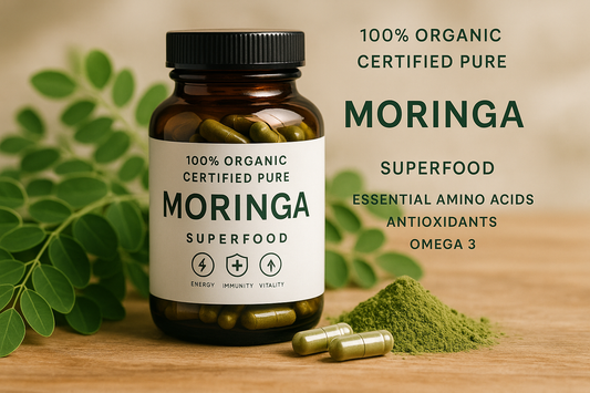 For my herbal shopify store, I really need to boost sales. I need customer trust. I need repeat customers. I need an image for each herb that will draw in customers of all types. The compulsive buyers, the TikTok buyers, the upscale buyers, older generation, younger generation, the cheap buyers, the wealthy buyers, upper class buyers. For the herb, 100% Raw & Pure Certified Organic Moringa Natural Superfood with Essential Amino Acids, Antioxidants and Omega 3, 500mg in capsule form