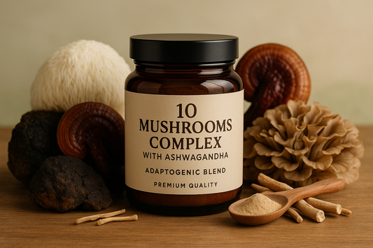 For my herbal shopify store, I really need to boost sales. I need customer trust. I need repeat customers. I need an image for each herb that will draw in customers of all types. The compulsive buyers, the TikTok buyers, the upscale buyers, older generation, younger generation, the cheap buyers, the wealthy buyers, upper class buyers. For the herb, 10 Mushrooms Complex w/ashwagandha - Lion's Mane, Reishi, Chaga & Maitake - Adaptogens Powder