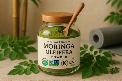 For my herbal shopify store, I really need to boost sales. I need customer trust. I need repeat customers. I need an image for each herb that will draw in customers of all types. The compulsive buyers, the TikTok buyers, the upscale buyers, older generation, younger generation, the cheap buyers, the wealthy buyers, upper class buyers. For the herb, USDA Organics, Non-GMO, Kosher, Halal, Moringa Olifera Powder - 100% Raw and Natural in powder form