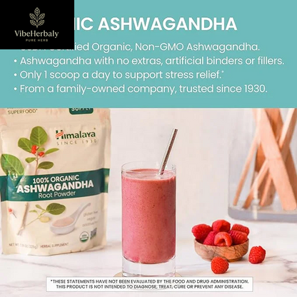 Organic Ashwagandha Powder, Adaptogenic Superfood for Protein Shakes & Smoothies, 7.9 Oz, 3 Month Supply